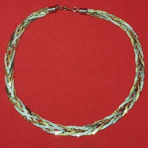 Vintage Five-Strand Braided Herringbone Chain Necklace Silver & Gold Plating